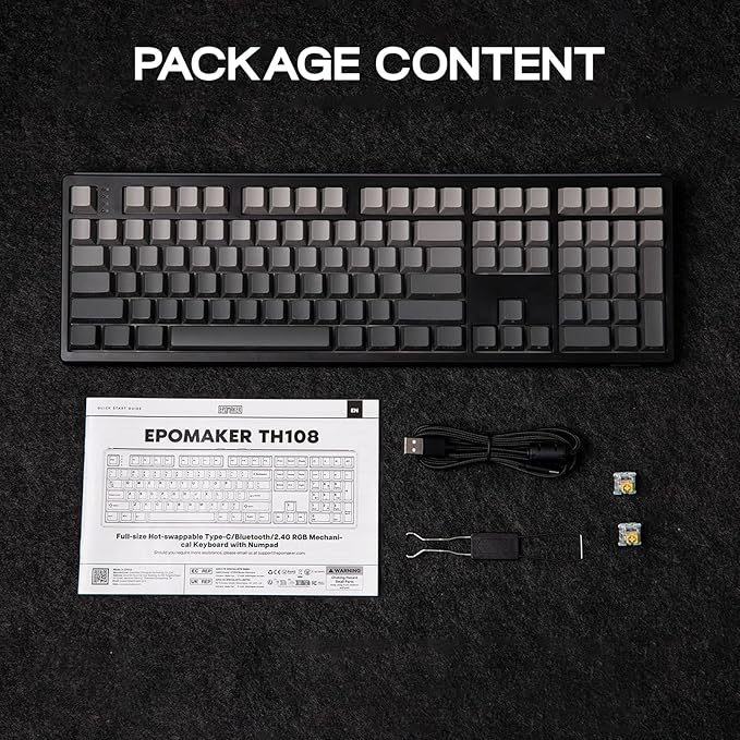 EPOMAKER TH108 Full Size Mechanical Keyboard, Wireless Gaming Keyboard with 8000mAh Battery, Creamy Gasket, 108 Keys, Hot Swap, Custom Driver, RGB Backlight (Black, Sea Salt Silent)