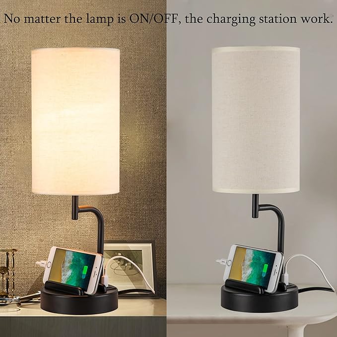 Dreamholder Touch Control USB Table Lamp, Upgraded 3-Way Dimmable Bedside Desk Lamp with USB C & A Charging Ports and AC Outlet, Nightstand Lamp for Bedroom, Dimmable 9W LED Bulb Included