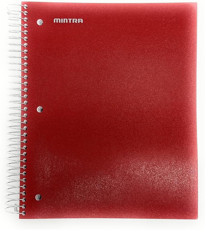 Mintra Office Durable Spiral Notebooks, 5 Subject (Chili Oil, Wide Ruled 1pk)