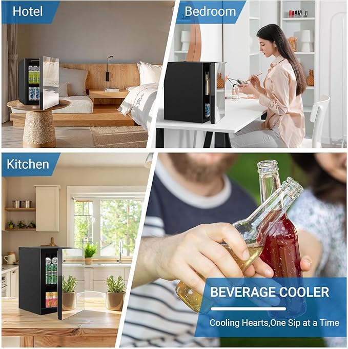 Compact Freestanding Beverage Refrigerator and Personal Beauty Fridge, 24 Can/ 0.9 Cu.Ft Mini Fridge with Mirror-Front Door for Cosmetics, Skincare, Soda, Beer and Wine