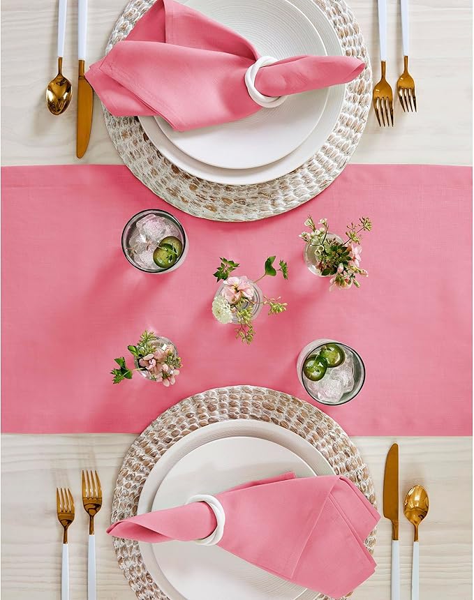 Solino Home Linen Table Runner 36 Inches - 100% Pure Linen Pink Carnation Table Runner 14 x 36 Inch Ideal for Dresser and Coffee Tables - Fete