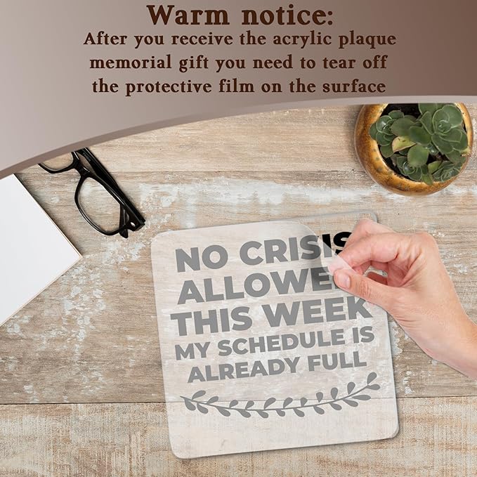 Funny Office Gifts for Women Men, No Crisis Allowed This Week Acrylic Decorative Sign for Home Office, Funny Boss Gifts for Boss Lady, Coworker, Manager