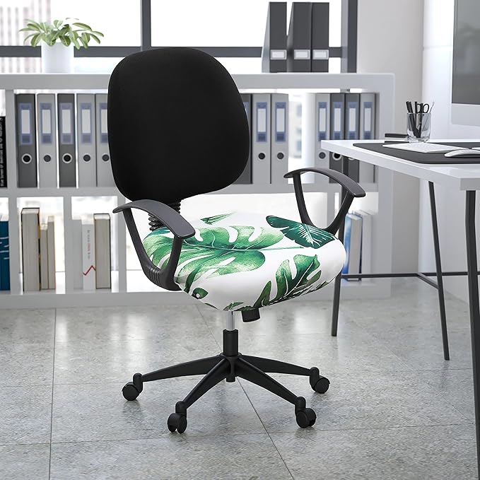 Smiry Printed Office Computer Chair Seat Covers, Stretch Fit Universal Desk Rotating Chair Cover Washable Removable Seat Cushion Protectors - Green