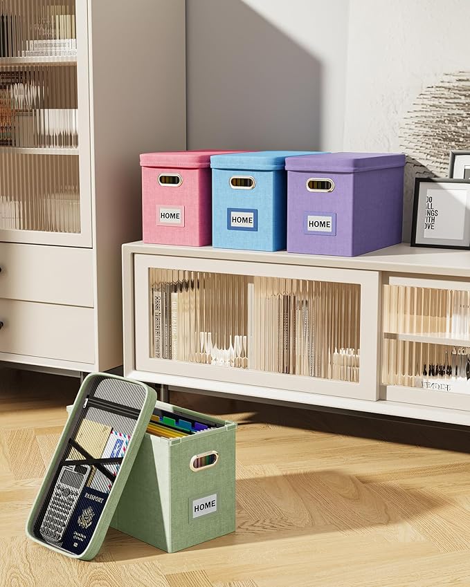 Oterri File Organizer Box with Lid, Hanging Filing File Box with Mesh Pocket, Document Organizer Box for Letter Files, Portable Storage Box(1 PCS, Green)