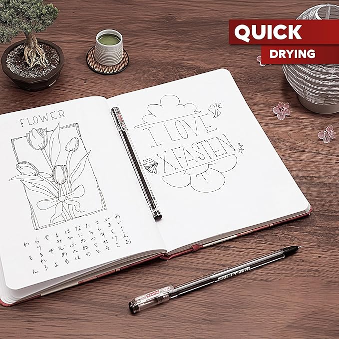 XFasten Extra Fine Point Pens 0.38mm 24-Pack Japanese-Style Fine Tip Gel Ink Ballpoint Pen Black, Smooth Ink Flow, Smudge-Free, Quick-Drying, No Smear for Journaling, Note-Taking, Office, and School