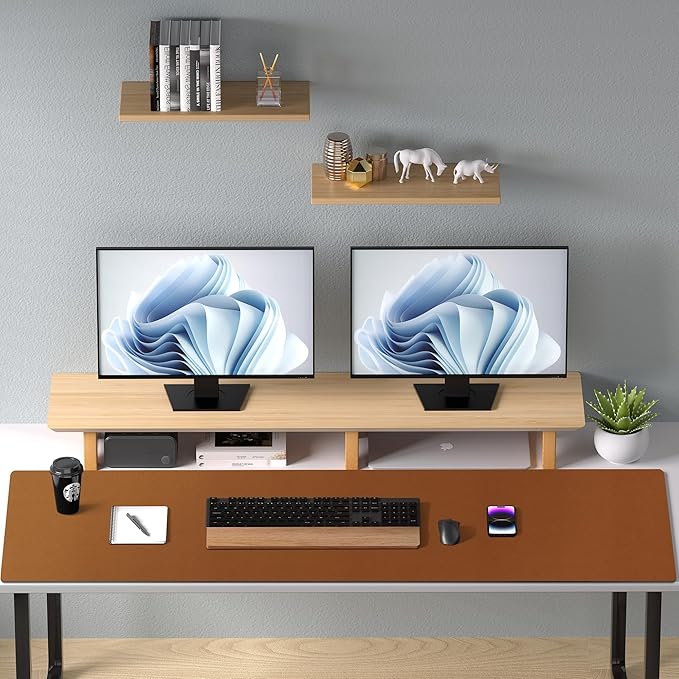 Aothia Leather Desk Pad Protector, Mouse Pad, Office Desk Mat, Non-Slip PU Leather Desk Blotter, Laptop Desk Pad, Waterproof Desk Writing Pad for Office and Home (48"x17",Brown)