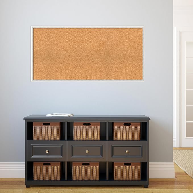 Amanti Art Natural Cork Board for Wall, 23x47 Vision Board with White Frame, Oversize Corkboard Office Decor for Home Organization, Modern Corkboard Pinboard to Display Items for Home Organization in