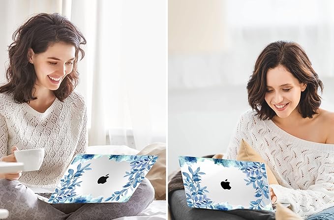 TWOLSKOO Compatible with MacBook Pro 13 inch Case 2022 2021 2020-2016 A2338 M2/M1 A2251 A2289 A2159 A1989 A1706, Plastic Hard Shell Cover & Keyboard Skin & Screen Protector, Blue Floral