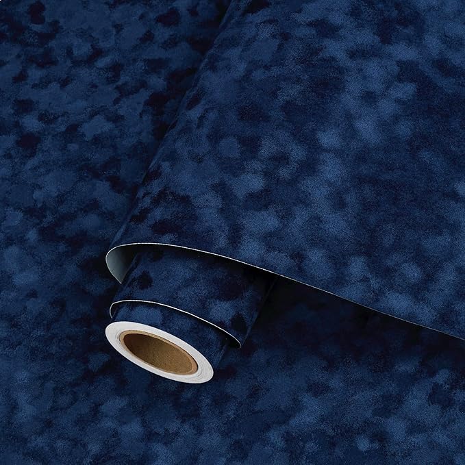 Decotalk Felt Drawer Liner Blue Velvet Shelf Liner - Felt Adhesive Sheet Dark Blue Velvet Wallpaper Peel and Stick 15.7"x120" Self Adhesive Drawer Lining Velvets Contact Paper for Cabinets and Drawers