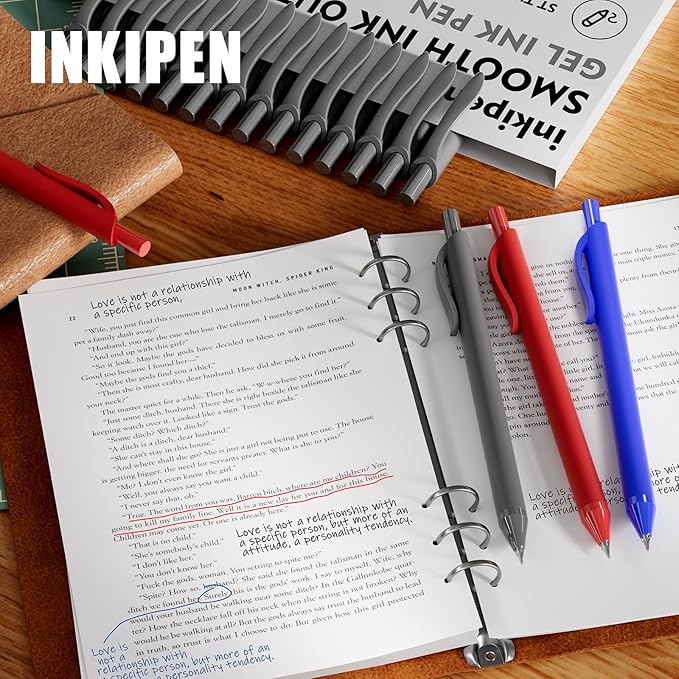 24 Pack Gel Pens Bulk, Black Gel Ink Pens, (0.7 mm) Fine Point Point Pen, Retractable Smooth Writing Pen for Journal Writing,Home Office School Supplies (Black, Red,Blue ink)