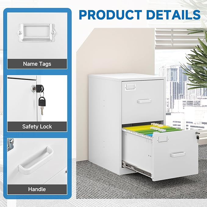 2 Drawer File Cabinet with Lock Vertical Filing Storage Office Home Steel Vertical File Cabinets for Letter Size File Cabinet Locked,Assembly Required