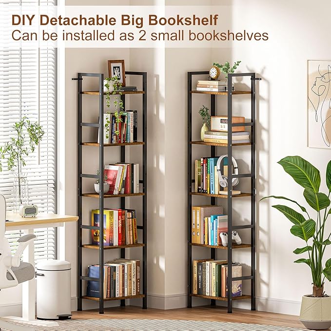 Triple 5 Tier Bookshelf, Large Bookcase Industrial Bookshelf with 19 Open Display Shelf, Wooden Wide Tall Tree Bookshelf for Living Room Home Office, Rustic Brown
