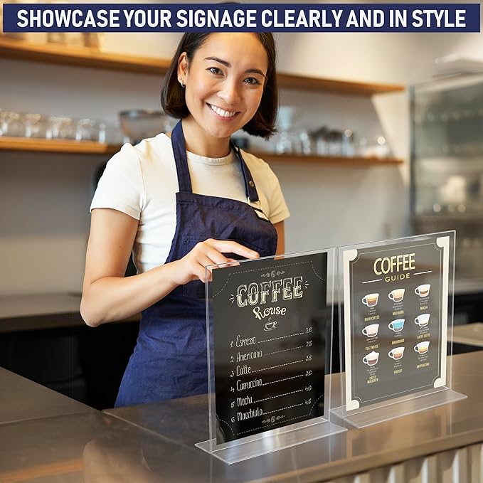 Dasher Products Double-Sided Picture Frame 5x7, 6-Pack Acrylic Clear Frames for Photos, Table Menu Stand, Portrait Ad Display, Bottom-Load Display, and Table Numbers for Weddings or Events