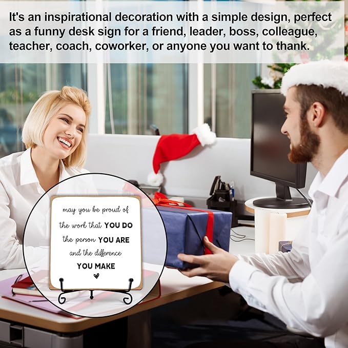Home Office Desk Decor Wood Plaque with Stand, Coworker Gifts For Women Men Retirement Gifts Going Away Gift Leaving Gifts For Coworker Boss Leader Colleague Friends -A26