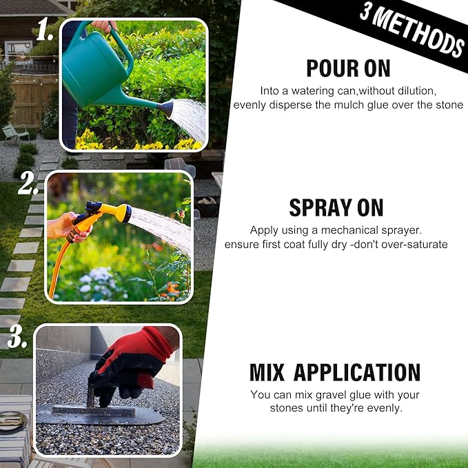 Mulch Glue - 32oz Concentrate Gravel Glue Strong Landscape Adhesive with Applicator for Landscaping, Garden - Safe Ready to Use Mulch Lock Gravel Stabilizer Glue for Pea Gravel, Rock, Leaf, Bark
