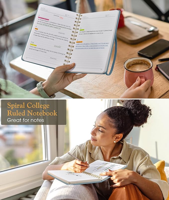 Lined Spiral Journal Notebook, A5 Hardcover Spiral Journals for Women Men, 150 Numbered Pages Spiral Bound Notebook, 100 GSM College Ruled Notebooks for Writing Note Taking 5.75" x 8.38", Misty Blue