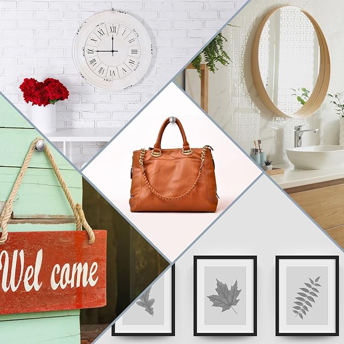 Ferraycle 40 Piece Double Headed Picture Hangers Nails 4 Size Long Thumb Tacks for Wall Hanging Decorative Nails Push Pins Picture Hooks for Drywall Photo Decor, 10/20/ 30/ 50lb(Silver)