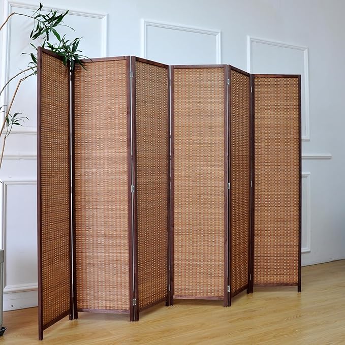 6 Panel Room Divider and Folding Screen Room Divider,Bamboo Room Divider for Room Separation,67" H x 92.1" W