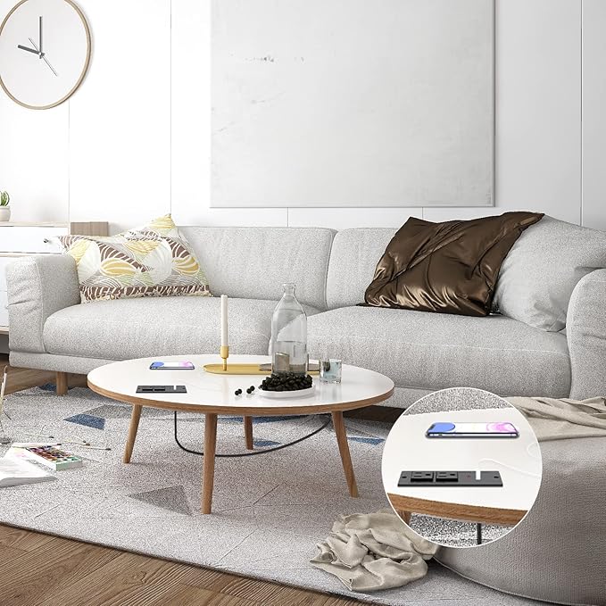 Recessed Power Strip USB C PD 30W Fast Charging,Flush Mount Desk Recessed Outlet,Space-Saver for Furniture Side Table,2 USB Ports,2 AC Outlets,6ft Cord,Ultra Thin Flat Plug