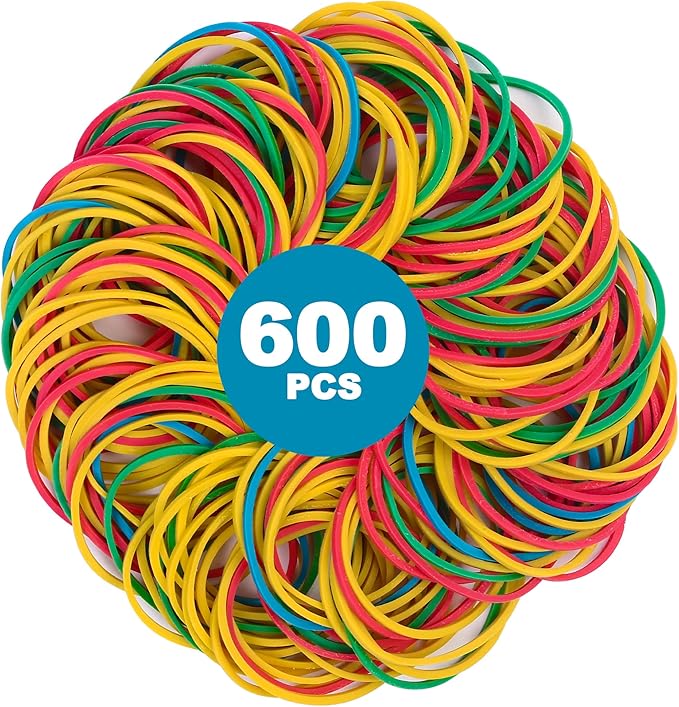 LotFancy Rubber Bands, 600PCS Size 16 (2 1/2" x 1/16") Elastic Durable Colored Rubber Bands for Office Supplies, Tie Dye