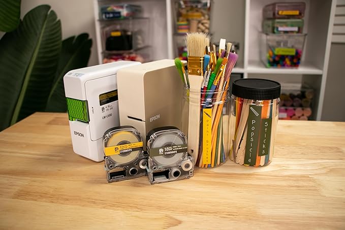 Epson LABELWORKS 218WMKPX Genuine PET (Polyester) Tape Cartridge - White on Matte Khaki Designer Craft Label Maker Tape - 3/4" (18MM) Wide, 26'