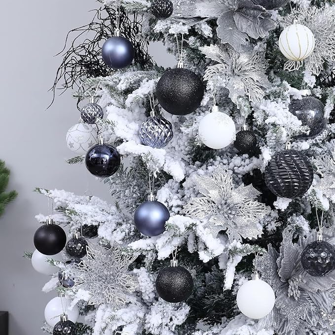 Christmas Balls Ornaments -36pcs Shatterproof Christmas Tree Decorations with Hanging Loop for Xmas Tree Wedding Holiday Party Home Decor,6 Styles in 3 Sizes(Black)