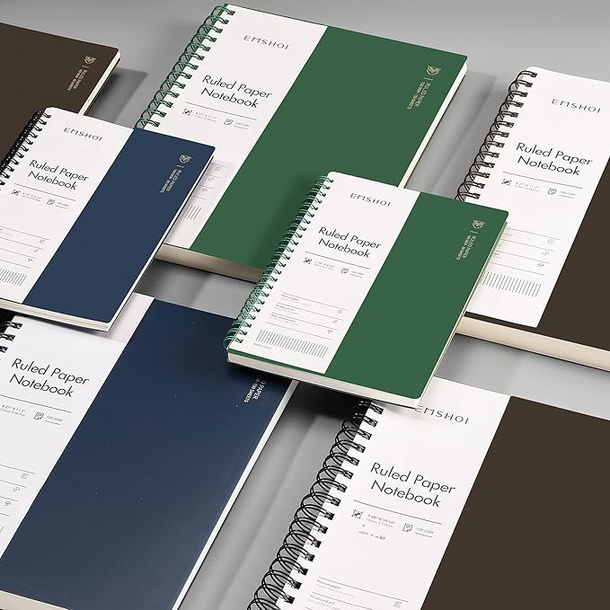 EMSHOI A4 Spiral Notebook College Ruled, 11.2" X 8.27", 150 Sheets/300 Pages, 100gsm Thick Lined Journal, Waterproof Softcover, Twin-Wire Binding, for School Work Business Writing, Gifts - Green