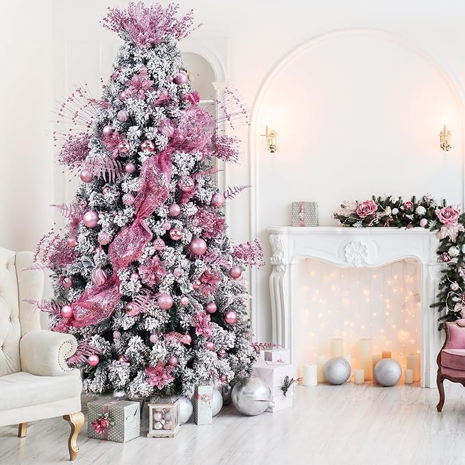 Christmas Balls Ornaments -36pcs Shatterproof Christmas Tree Decorations with Hanging Loop for Xmas Tree Wedding Holiday Party Home Decor,6 Styles in 3 Sizes(Pink)