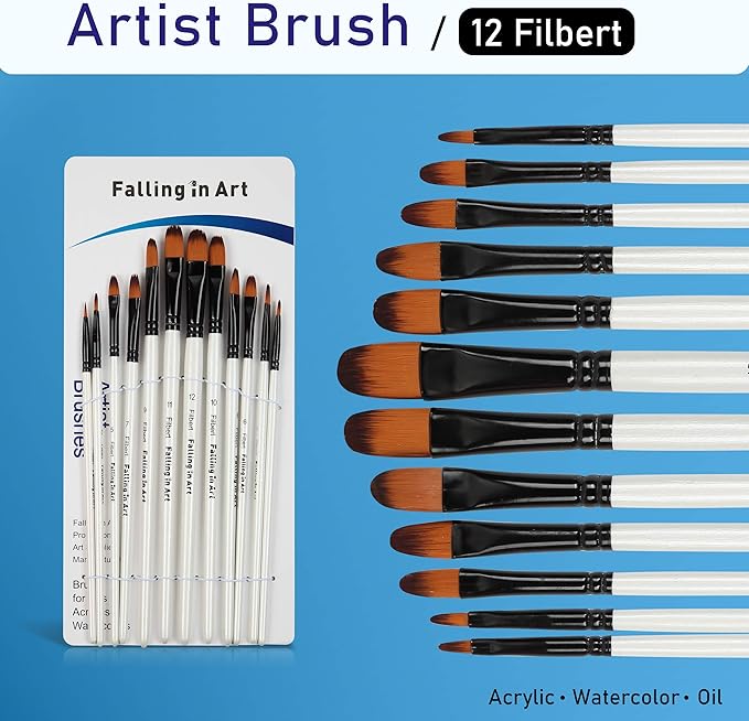 Falling in Art Nylon Painting Brushes Sets, 48 PCS Artist Paintbrushes for Watercolor, Acrylic, Craft, Oil, Gouache, Face Body Painting