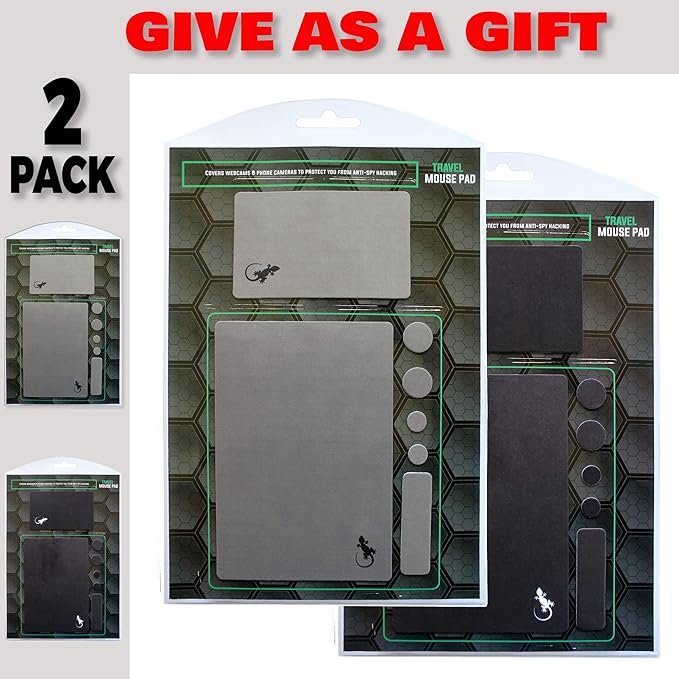 Mouse Pad Adhesive Bottom - Sticks to Any Surface - Portable - Webcam Covers and Screen Cleaner Included (2 x Black - Gray)