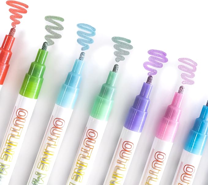 Incraftables Outline Glitter Markers (12 Colors) – Metallic, Double Line Pens, Shimmer Markers for Crafts, Greeting Cards, Drawing & Kids Adults