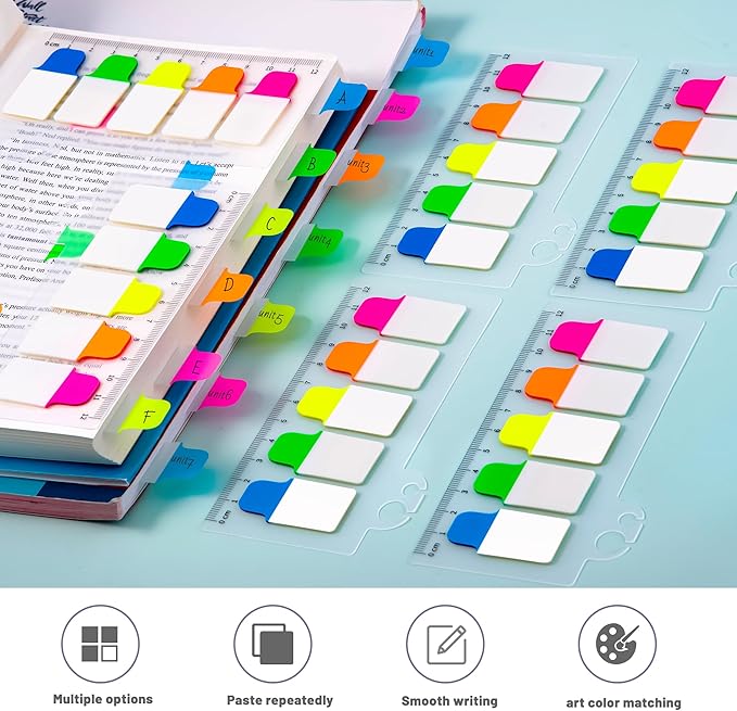 Golcellia Sticky Tabs - 600 Sheets Notebook Tabs - Sticky Flags, Index & Page Tabs - Durable Divider & Binder Tabs for Books & Bibles(6 Pcs, 5 - Color)