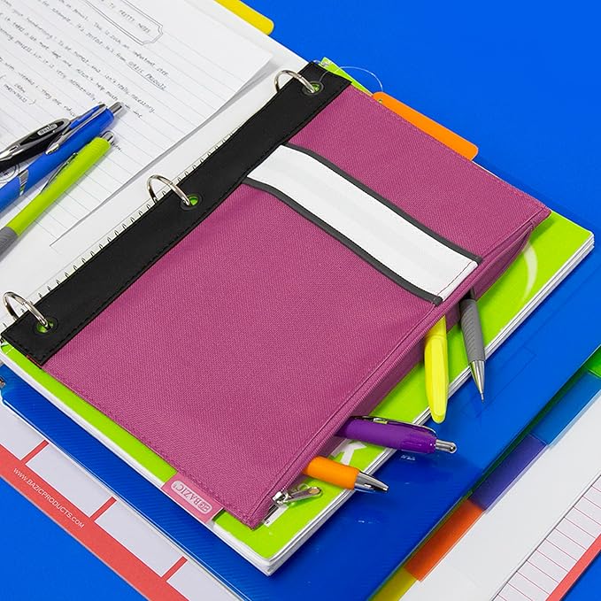 BAZIC Pencil Pouch 3 Ring Binder Pouch w/Rivet Enforced Rings Holes, Zipper Pouches Bag, Assorted Color, 24-Pack