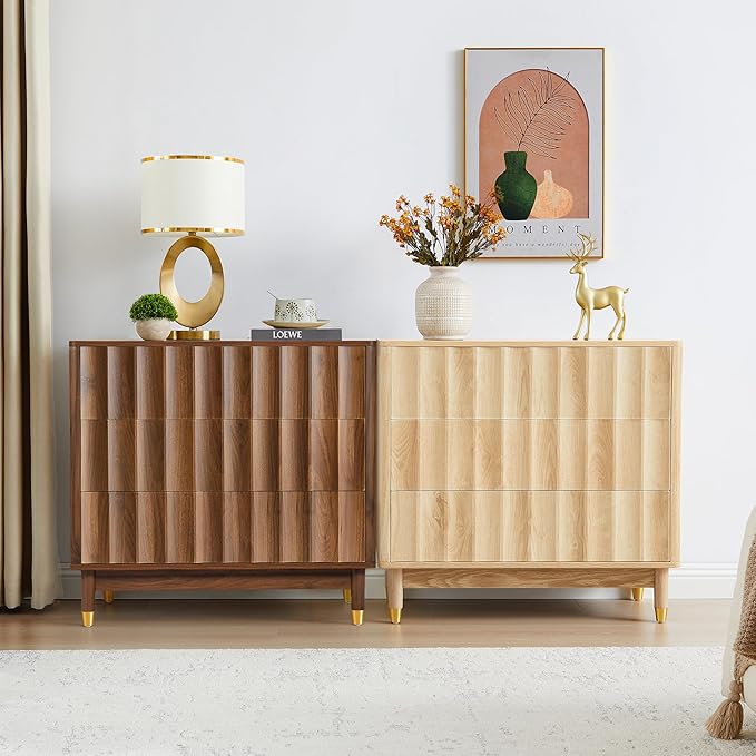 Fluted 3 Drawer Dresser, 31.5" Wide Modern Storage Chest of Drawers, Wood Drawer Organizer for Bedroom, Living Room, Hallway