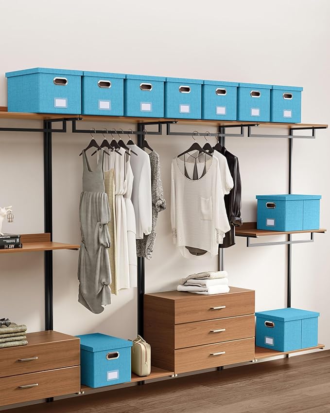 2 Pack File Storage Organizer, Document Organizer, Portable File Box with Lid, Fit for Letter/Legal File Folder Storage,Calamine Blue+Cobalt Green,Box only