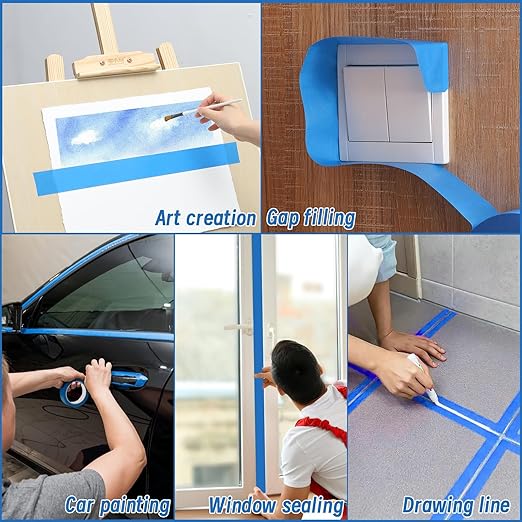 5 Rolls Painters Tape 2 Inch Wide, Blue Painters Tape Bulk 1.89In × 55Yd × 5 Rolls Blue Tape, Multi-Surface Masking Tape for Wall Painting Edge Treatment DIY Crafts, Total 275 Yards