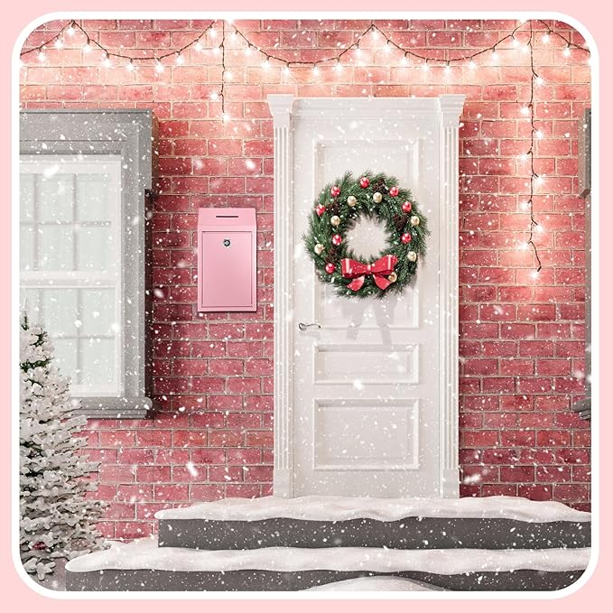 Metal Donation Cash Box Collection Safe Suggestion Box with Lock Wall Mounted Mailbox Delivery Ballot Container for Home Office Outdoor Door(Pink)