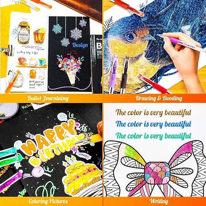 Soucolor Glitter Gel Pens for Adult Coloring Books, 120 Pack-60 Glitter Pens, 60 Refills and Travel Case, Nurse Aesthetic Cute Pens, School Office Home Supplies, Gifts for Women and Men