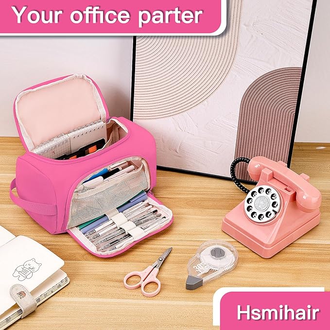 Hsmihair Large Pencil Pouch,Pencil Case Aesthetic,Zipper Pencil Box for Girls Back to School Supplies Emergency Bag Makeup Bag (Deep Pink)