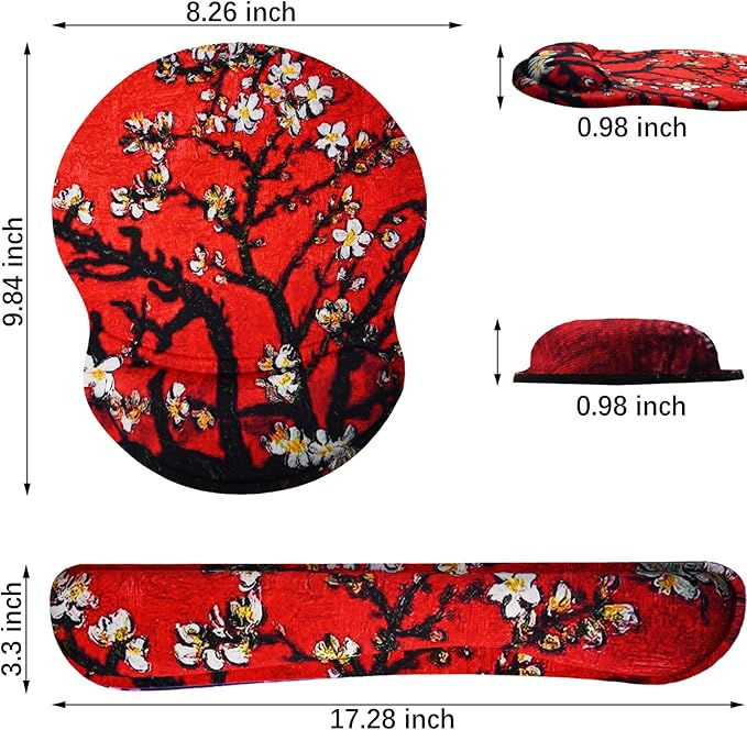 ArtSo Upgraded Wrist Rest Support for Mouse Pad & Keyboard, Ergonomic Gel Mousepad Non-Slip Rubber Base Home,Office Pain Relief, Easy Typing Cushion Neoprene, Soft Memory Foam, Red Van Gogh Painting