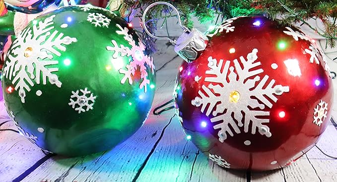Fraser Hill Farm FFRS018-ORN1-GN Indoor/Outdoor Oversized Jeweled Ball Ornament w/Long-Lasting LED Lights, Green Holiday Decoration, 18"
