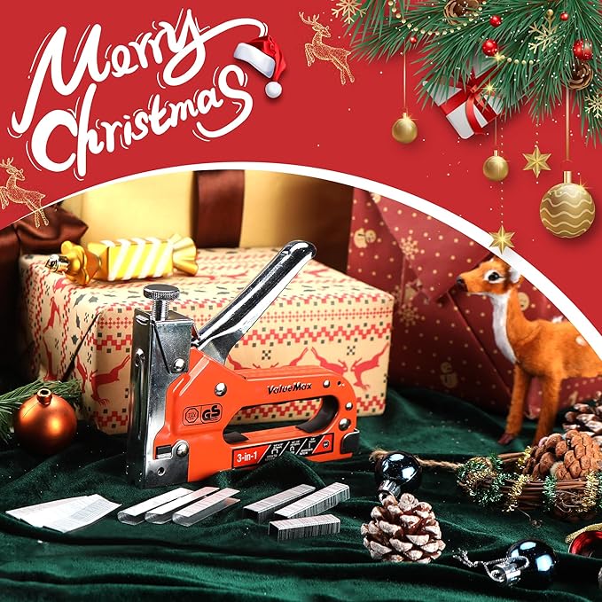 ValueMax Staple Gun, Heavy Duty 3-in-1 Manual Nail Gun with 3000 Staples, Upholstery Stapler for Wood, Furniture, Carpet, Carpentry, DIY, Wire, Decoration, Craft, Fixing Material, Decoration