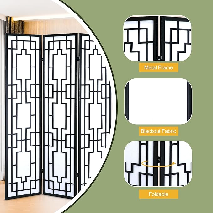 NicBex Room Divider 3 Panel Room Dividers with Geometric Lattice Design Partition Room Dividers and Folding Privacy Screens Wall Divider for Office, Room Separation,70" W x 0.8" D x 70.3" H, Black