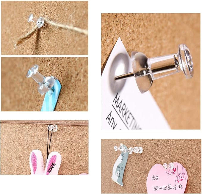 Clear Push Pins 600pcs Standard Thumb Tacks with Rose Gold Steel Point Transparent Plastic Head Pins for Hanging Photo Posters Craft Marking Map Wall Cork Board