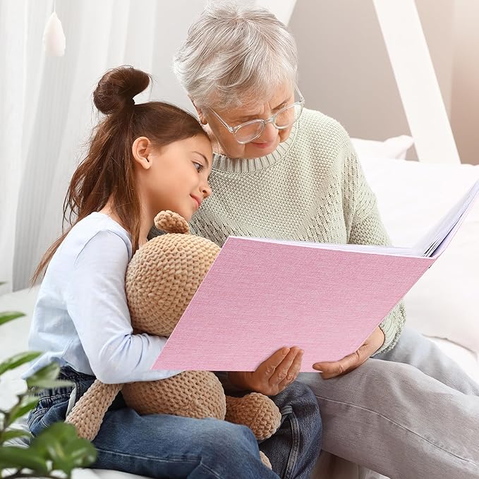 Vienrose Scrapbook 8.5x11 Inch Large 3 Ring Binder Photo Album, Linen Cover DIY Scrap Book with 30 Sheets Plastic Sleeves 60 Pages Blank White Inner Pages for Wedding Birthday Baby Travel Pink