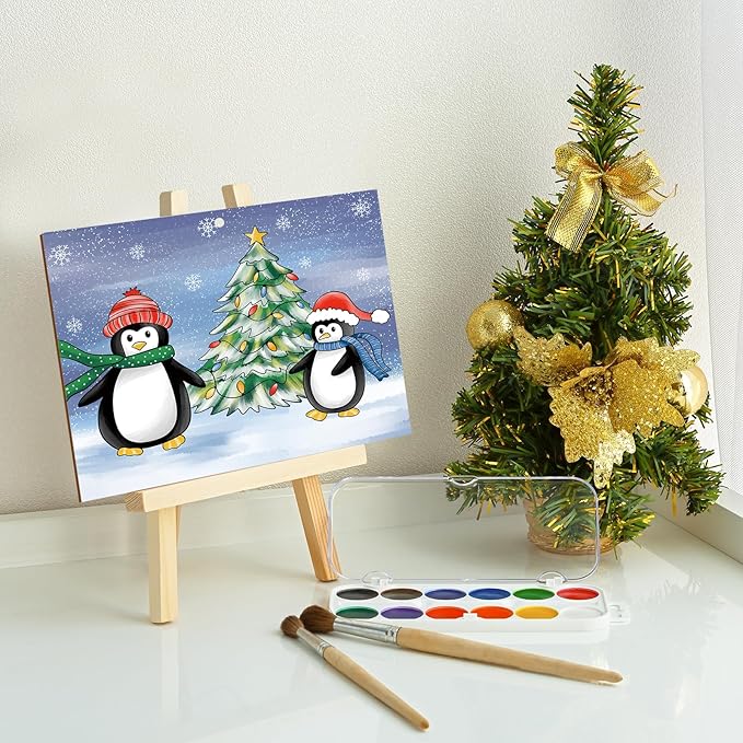 COCHIE 10 Pieces Large Christmas Unfinished Wood Crafts to Paint for Adults and Kids, Bulk Winter Predrilled Wooden Ornaments for Painting, Peppermint Candy House Paintable Wood Slices Craft Supplies