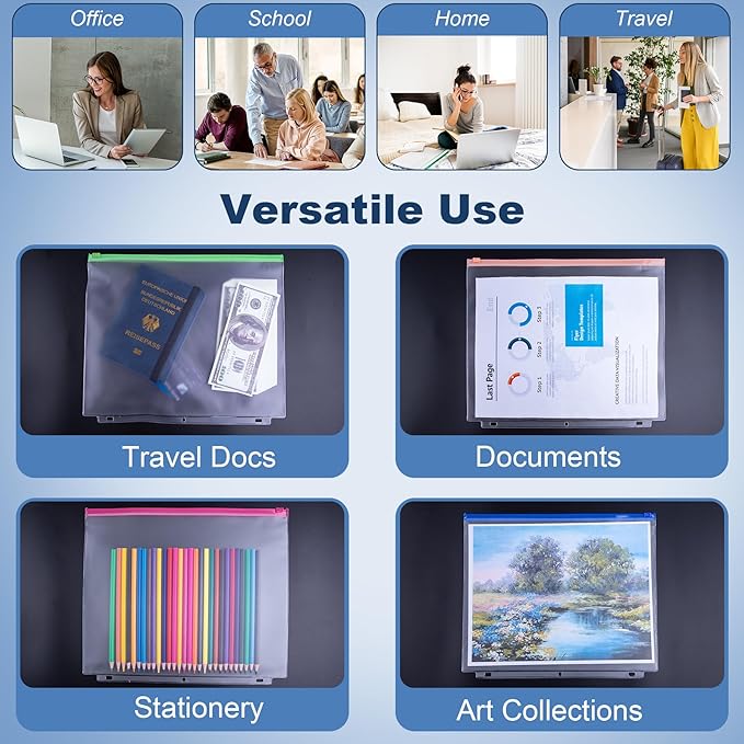 Antner 20PCS Letter Size Binder Pockets for 3 Ring Binder, 10 Assorted Colors Zipper Pouches Waterproof PVC Document Organizer File Folders 3-Hole Loose Leaf Insert Bags Page Sleeves Sheet Protectors