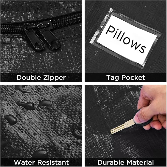 Extra Large Moving Bags Heavy Duty Storage Bags with Zipper Handles, BETU 2 Pack Clothes Storage Totes Bins Packing Moving Boxes, Moving Supplies for College Dorm Essentials, Space Saving, Black