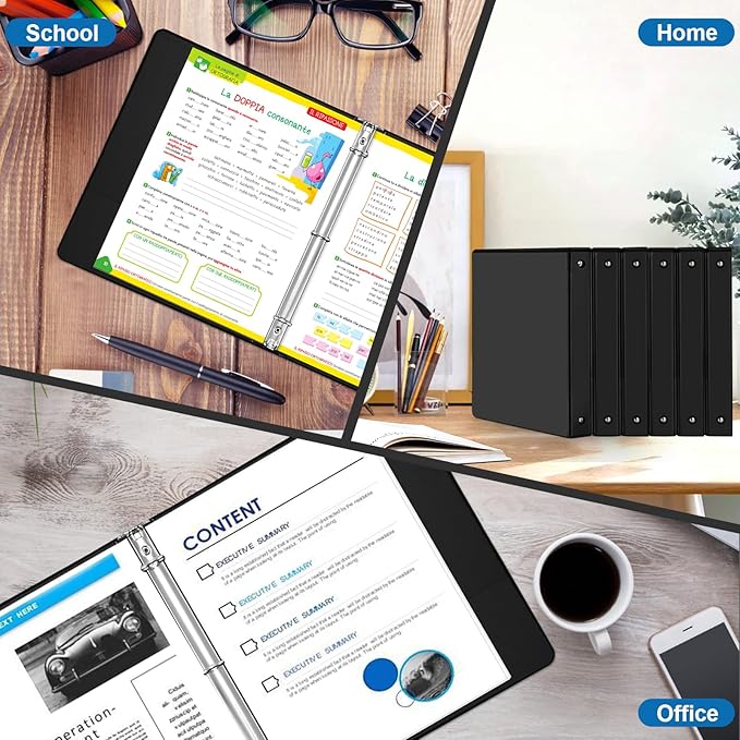 1-inch 3-Ring Binder, 1" Round Ring Binder with 2 Inside Pockets, 8 Pack Black Binders, Clear View Cover, Holds 8.5'' x 11''Paper for Office/Home/Back to School