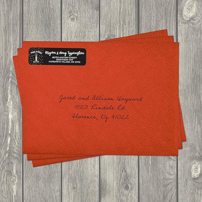 Holiday Candle Rolled Address Labels/Roll of 500 Personalized Return Address Labels/Designer Return Address Stickers in Elegant Plastic Dispenser